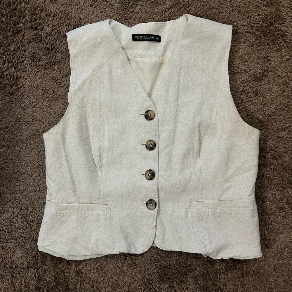 Emerson Lang Vest Button Up Natural Linen Look Boho Renaissance Faire Peasant - Picture 1 of 6